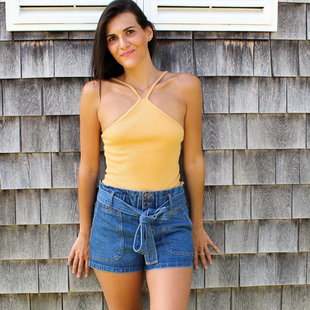 Ribbed Halter Tank Top in Yellow